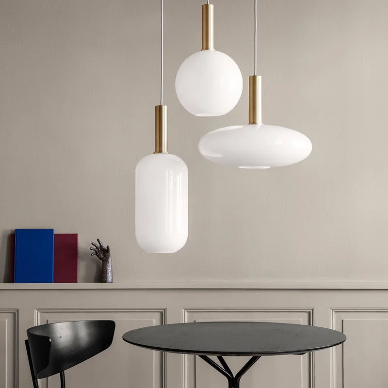 

Nordic Milk White Glass Pendant Light Round Oval Cylinder Hanging Lamp Dinning Room Hotel Restaurant Lounge Study Office WJ1010