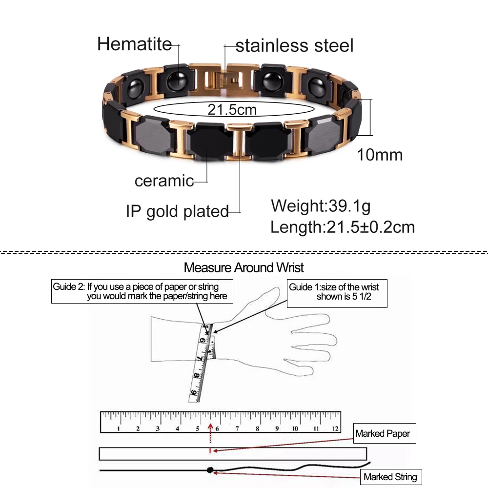 Black Cross Bracelet Men Stainless Steel Chain Ceramic Bracelet Male Germanium Wrist Band Magnetic Therapy Arthritis Men Jewelry