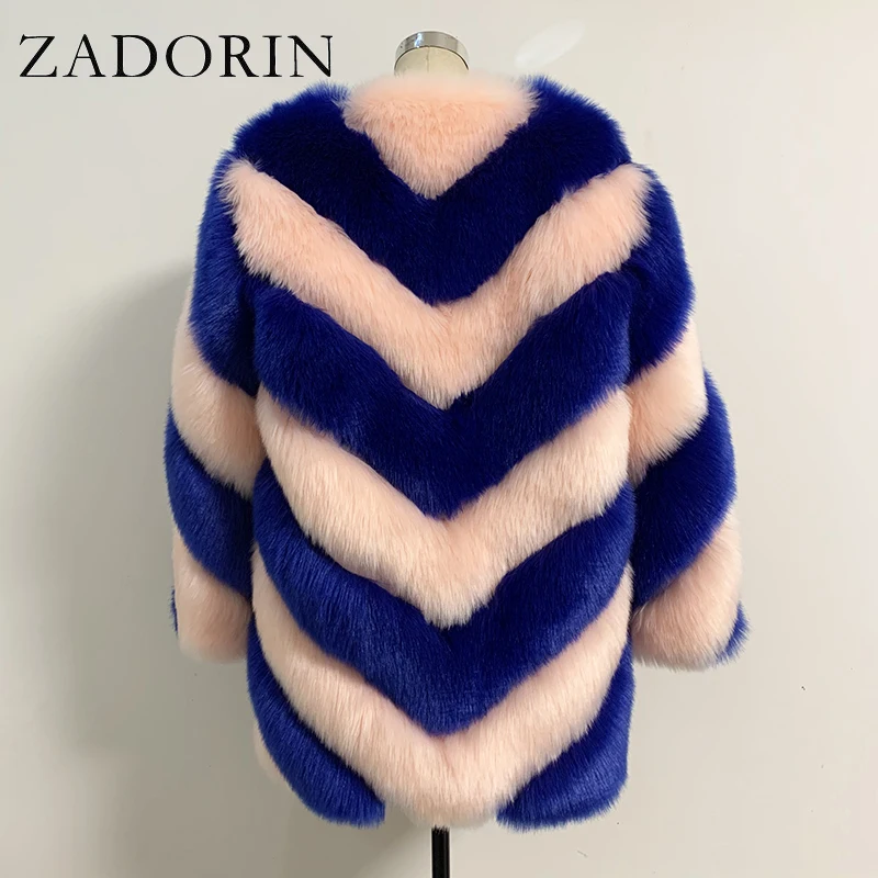 ZADORIN Korean Fashion Winter Faux Fox Fur Coat Women Luxury Color Contrast Long Thick Warm Fluffy Jacket Fake Fur Coats Jackets