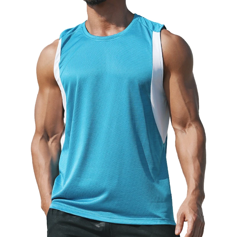 Newest Men Running Vest Polyester Workout T-shirt Quick Dry Sports Tank Tops Men Solid Loose Tees  Bodybuilding Vest M-XXXL