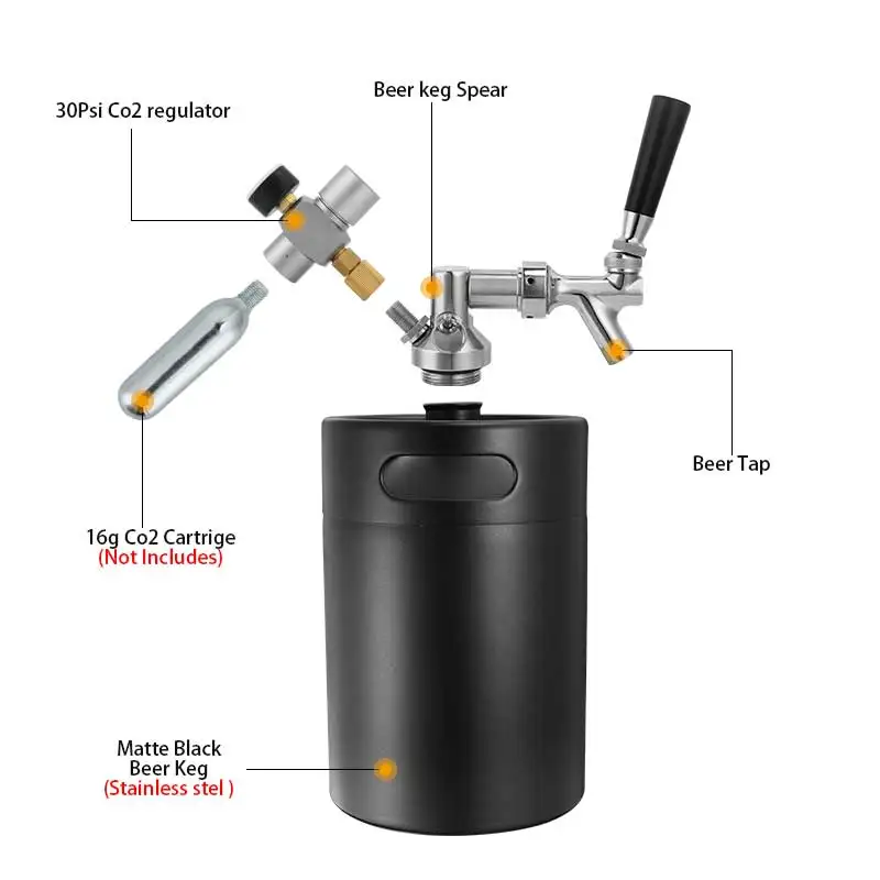 Pressurized Keg System 5L Mini Keg Growler & Beer Faucet & Co2 Regulator Portable Draft Beer Dispenser