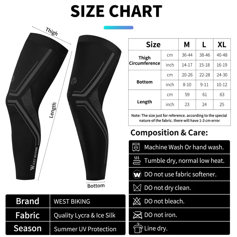 WEST BIKING Cycling Leg Sleeves Anti-UV Summer Sport Leggings Basketball Racing Ice Silk Breathable Black Unisex Leg Sleeve