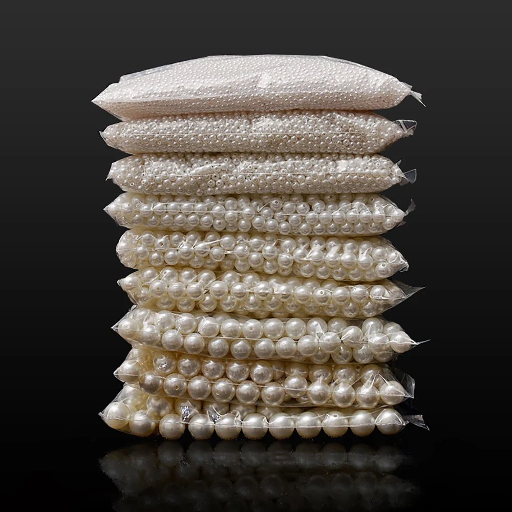 10-1000 teile/los 3-20mm Gerade Löcher Acryl Imitation Perle Beige Armband Runde Perlen Für DIY Handwerk schmuck Machen Liefert – Detail 7