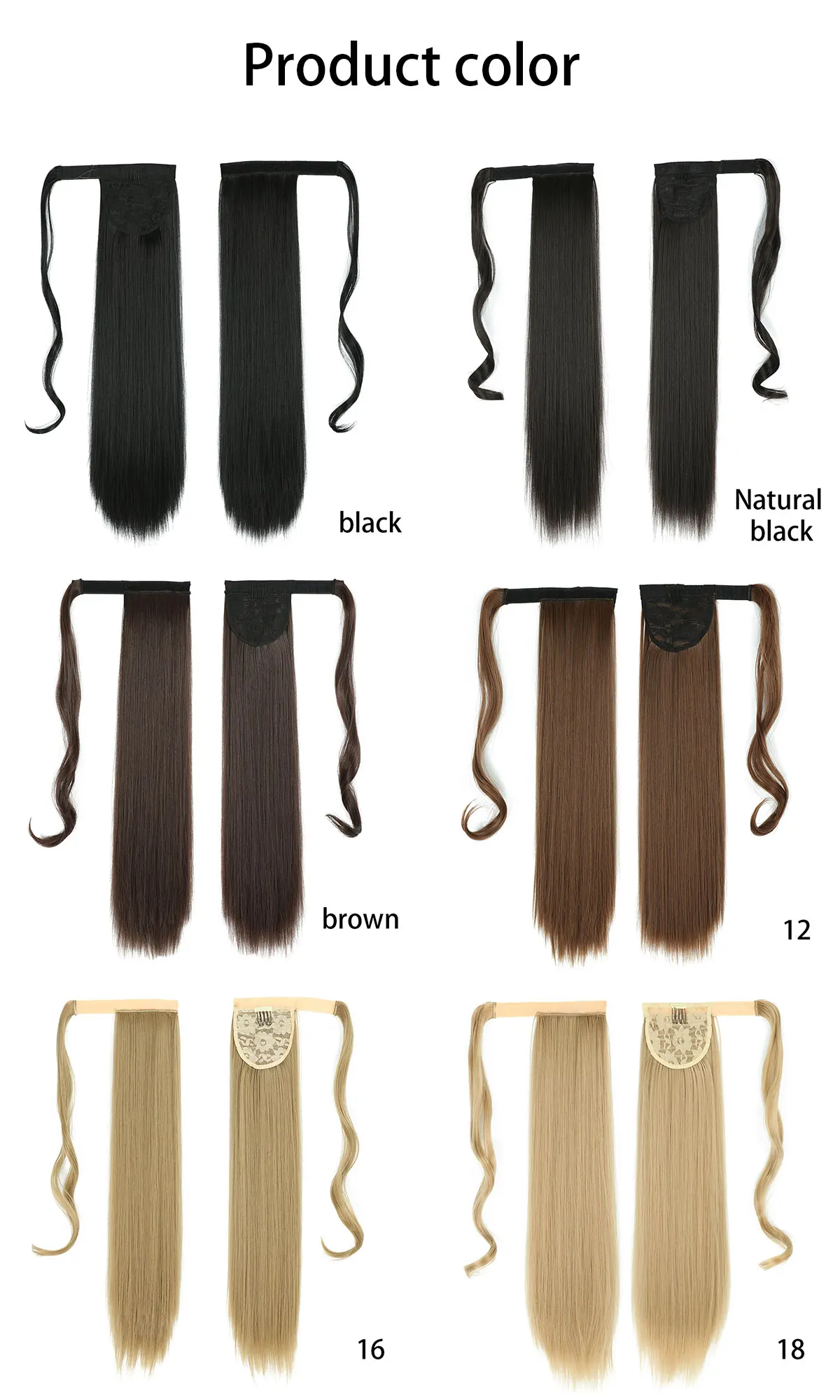 32 Zoll synthetische Pferdeschwanz-Haarverlängerung zum Anklipsen, künstliche Perücke, Haarteil, blond, umwickelbarer Zopf, langer, glatter Pferdeschwanz – Detail 7