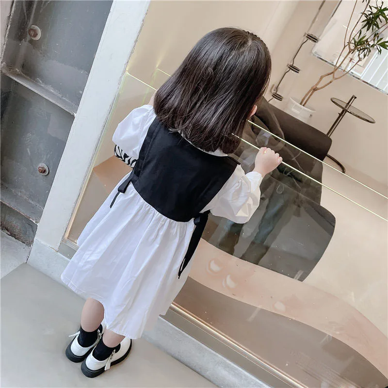 Girls dress 2021 spring and autumn baby girl bow stitching Dress