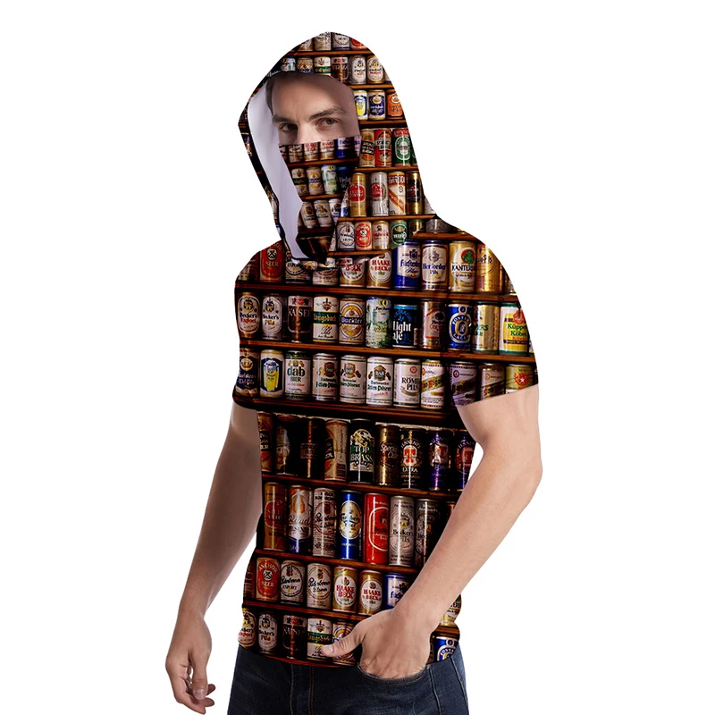 Beer Costume Fashion Hip Hop Style 3d Face Mask T-shirts Hoodie Men Women T-shirt Hooded Short Sleeve 3D T Shirts Tee Shirt Tops