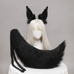 Plush Jackal Cat Ears Cosplay Lolita Headband Fox Jackal Cat Tail Lolita Hand-made Animal Ears Headwear Kawaii Accessories