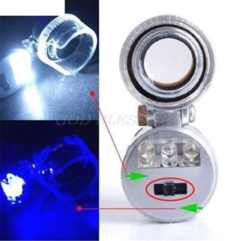 60x Mini Pocket LED UV Jewellers Loupe Microscope Glass Jewellery Magnifier Drop Shipping