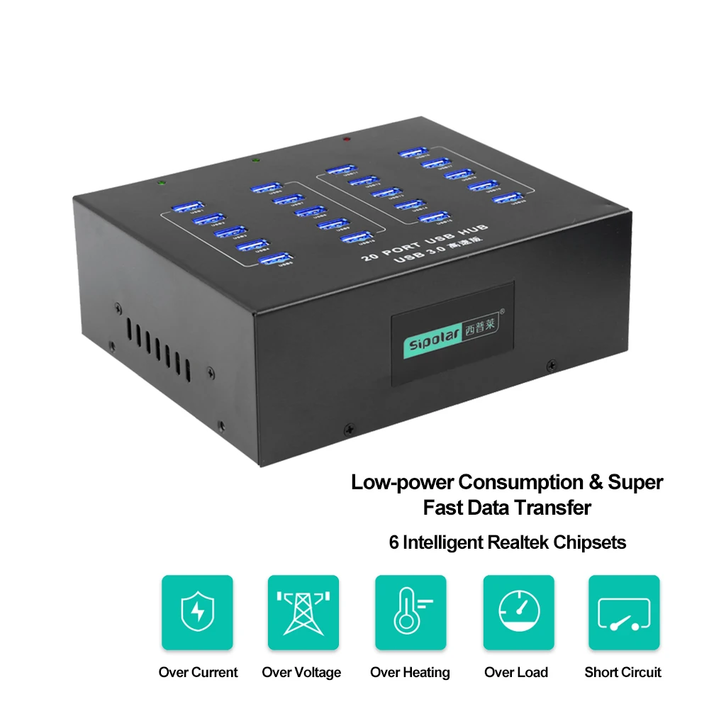 Sipolar 100-240V 20 Ports USB 3.0 Data And Charging Hub USB Splitter charger Hub  For Phone Tablets iPad Repair Restore Miners