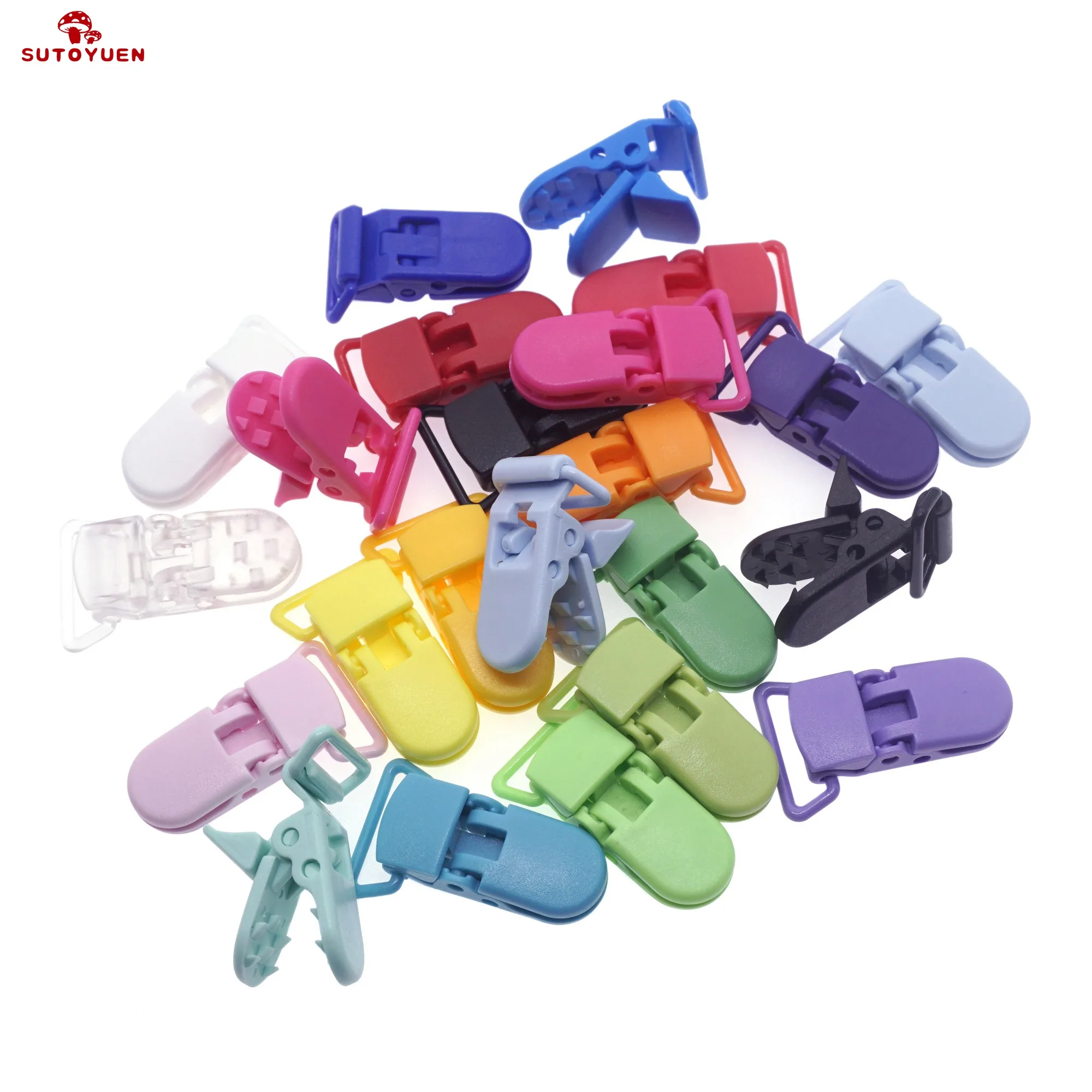 Free Shipping 15 Pcs Mix Colors Plastic Pacifier Clip Holder Soother Mam Baby Dummy Clips Chain For 20mm Ribbon 15 Colors