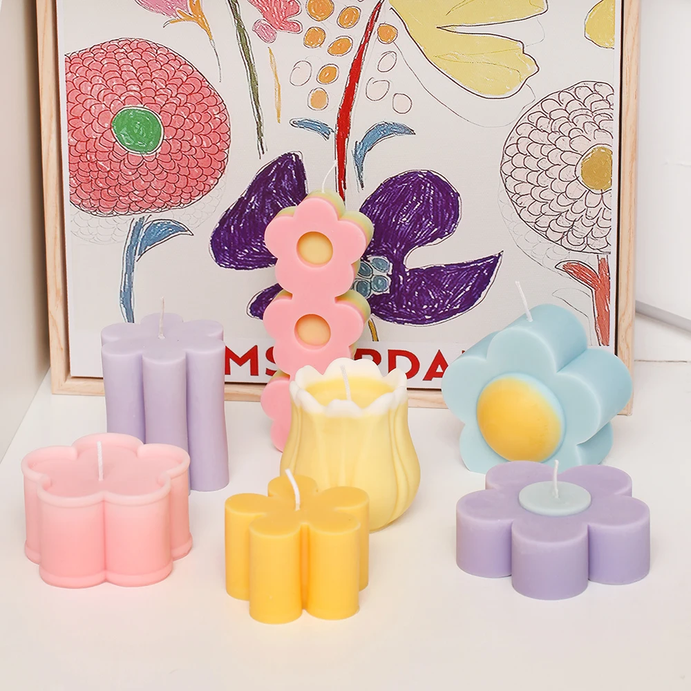 Cute Flower Silicone Candle Mold Handmade Scented Wax Mould for Candle Making Home Decoration Tools