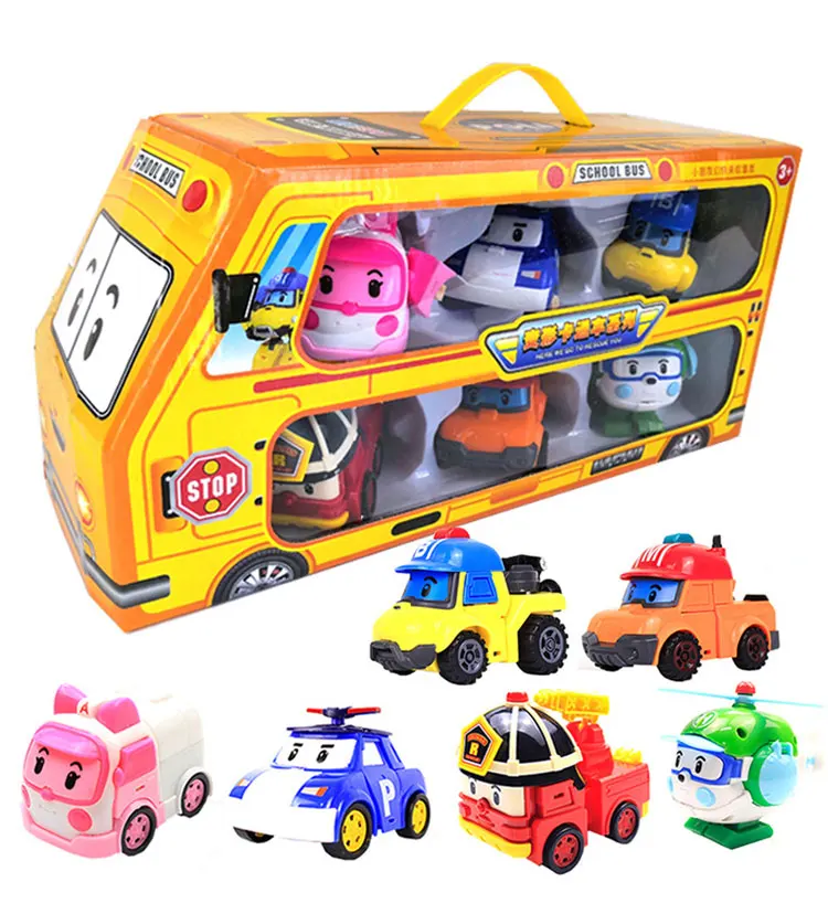 6pcs/Set Korean Cartoon Polis Cars Kids Robot Toy Transform Vehicle Anime Figures Toys for Kids Gift Playmobil Juguetes