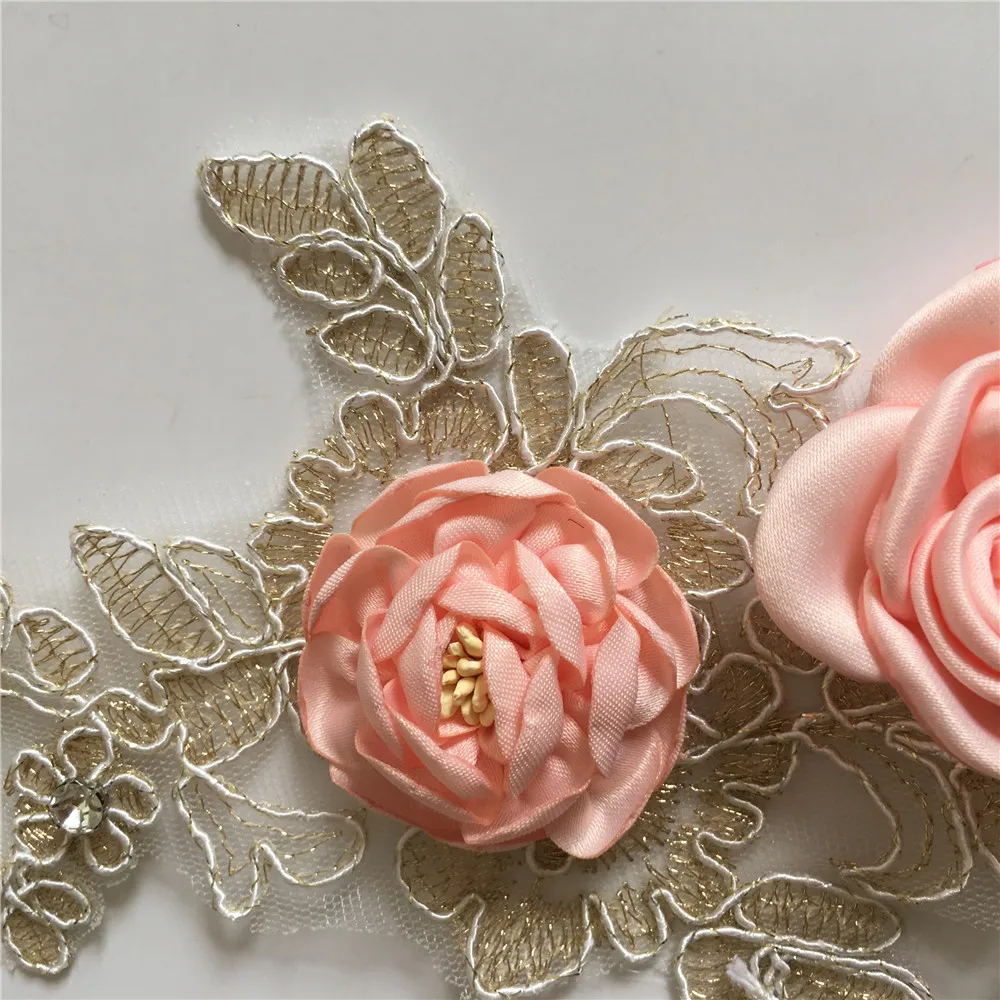 3D three-dimensional flower embroidery lace false collar decoration rhinestone DIY supplies accessories 1 piece for sale