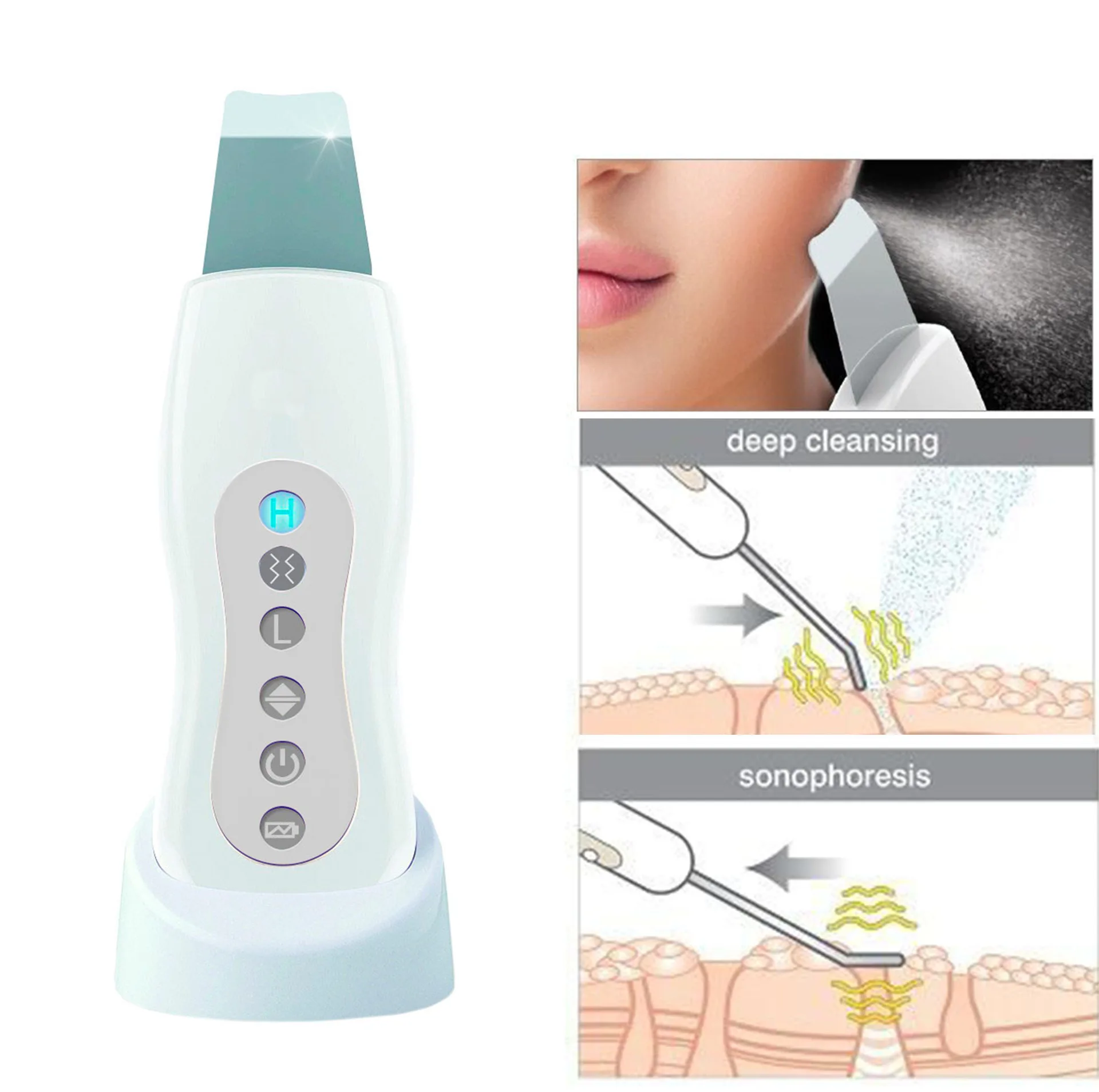 

Ultrasonic Face Skin Cleaner Scrubber Facial Sonic Pores Cleaning Cleanser Ultrasound Peeling Exfoliator Remove Blackhead Beauty