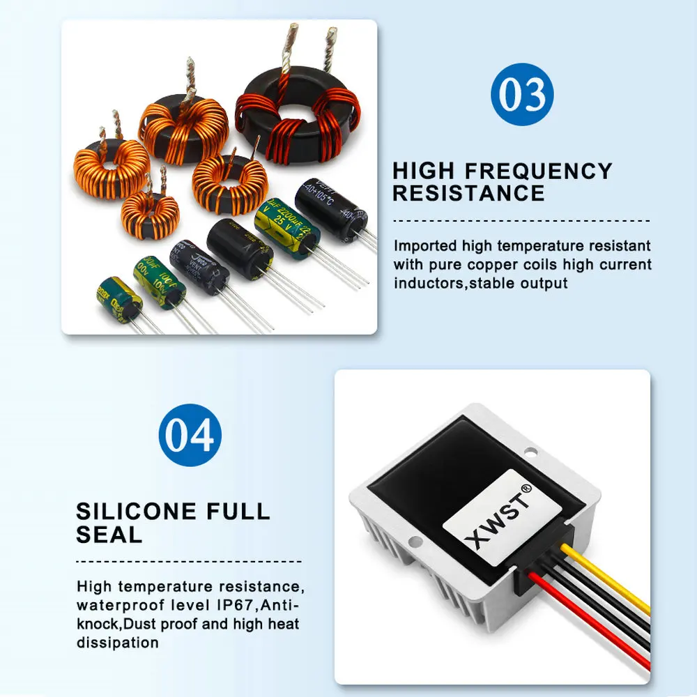 XWST DC DC 36V 48v to 12V 1A to 60A Power Converter Step Down 36 48 Volt to 12 Volt Buck Regulator Voltage Transformer