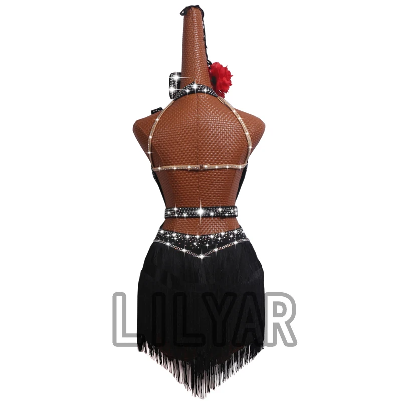 New Latin Dance Dress Competition Dress Costumes Skirt Performing Dress Rhinestone Adult Customize Children Chinese Style Collar