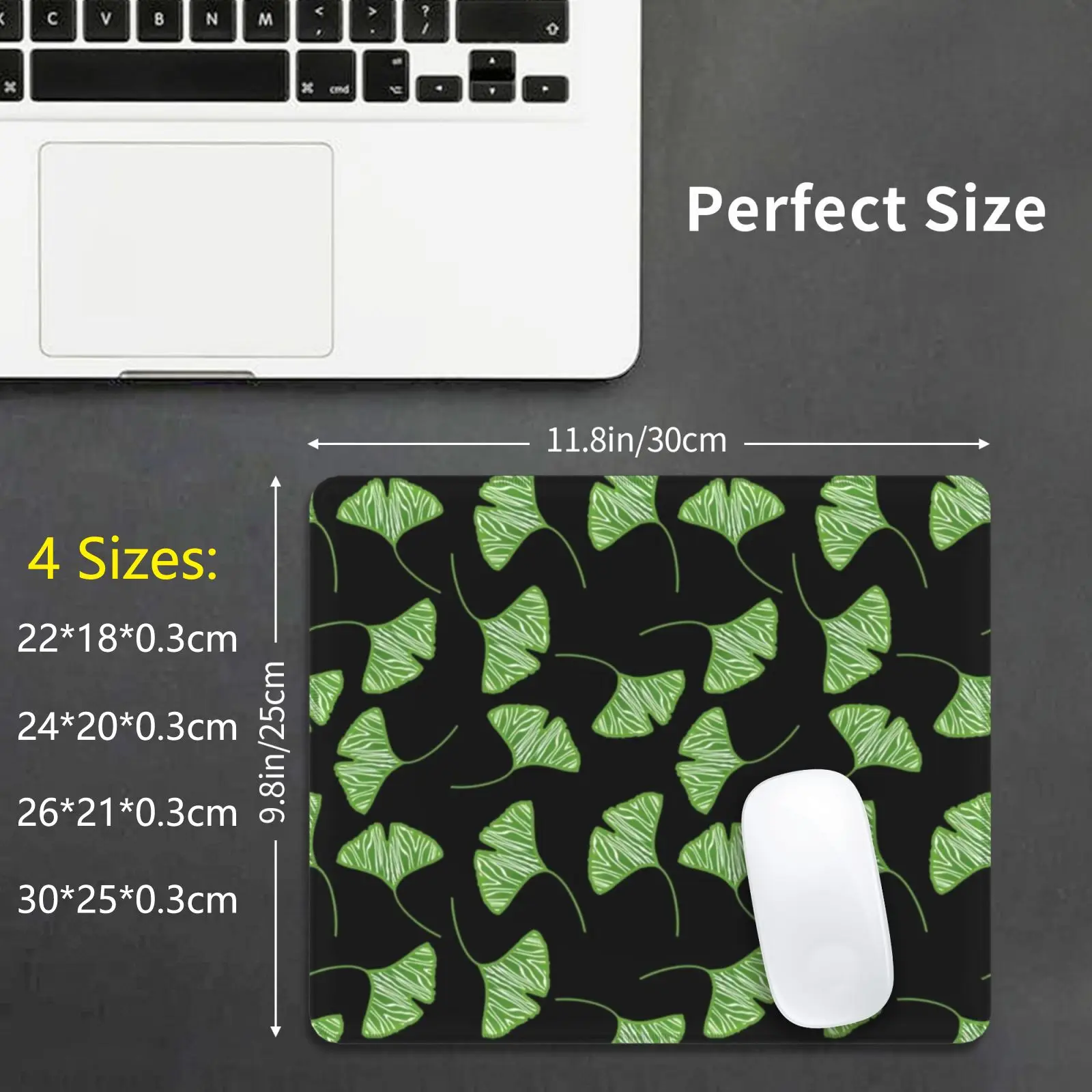 Artistic Black & Green Ginkgo Leaves Pattern Mouse Pad DIY Print Ginkgo Leaf Leaves Gingko Tree Trees