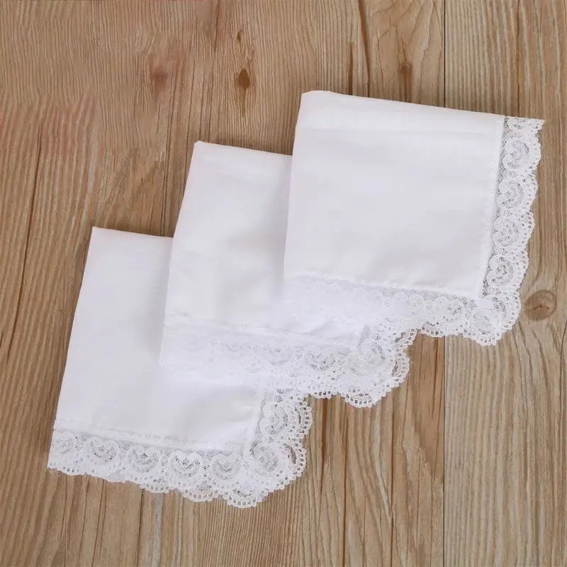 

25x25cm Women Plain White Square Handkerchiefs Crochet Peach Heart Scalloped Lace Trim Bridal Wedding DIY Cotton Napkin Hankies