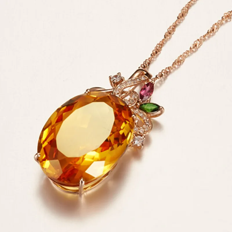 ZHFANGIYE Classic Necklace 925 Silver Jewelry with Oval Citrine Zircon Gemstone Pendant for Women Wedding Party Promise Gifts