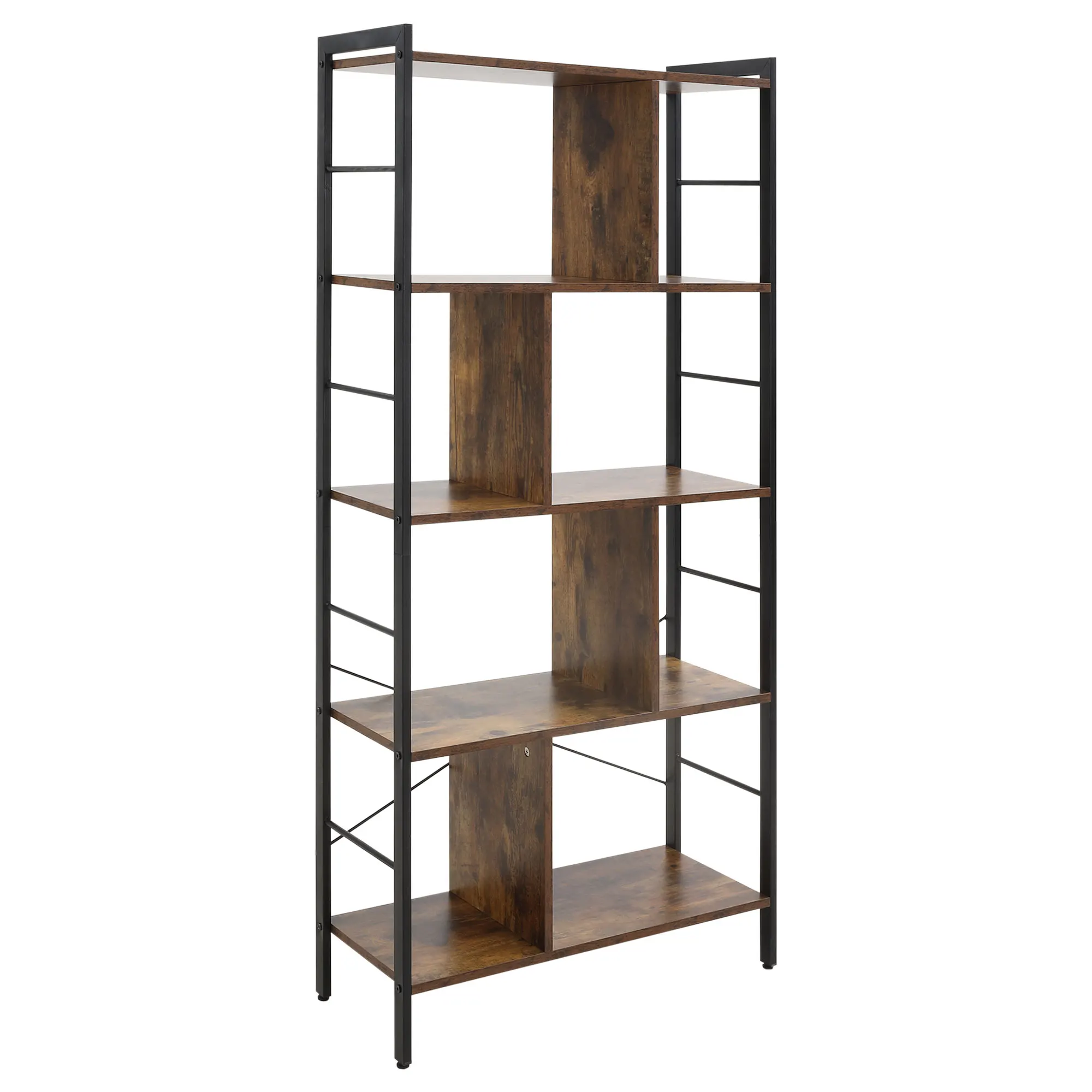 HOMCOM 4-level Bookshelf with 8-compartment Industrial Storage for Living Room Office 74x30x157,5 cm