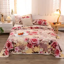 Plaid for Beds Flower Printed Coral Fleece Blanket on the Bed Soft Warm Flannel Bedspread on Bed Queen/King Blanket for Winter