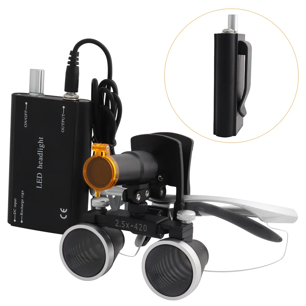 

Medical Magnifier Dental Loupes 2.5 3.5x420 Magnification Binocular Headlight Headlamp 5W Belt Clip Type Cloth Case