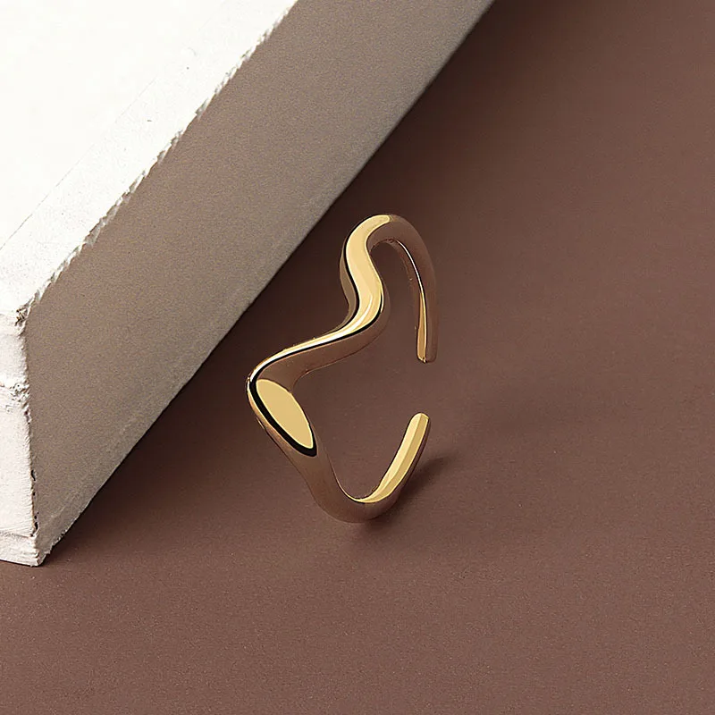 QMCOCOSliver Color New Trend Simple Bending Water Geometry Pattern Wave Arc Adjustable  Rings For Women Party  Jewelry Gifts image 5