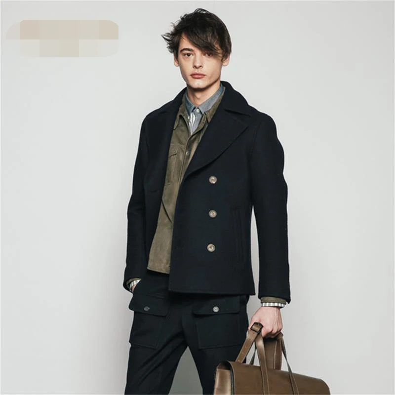 Men's coat business double-breasted suit 2020 autumn and winter warm slim lapel short woolen jacket