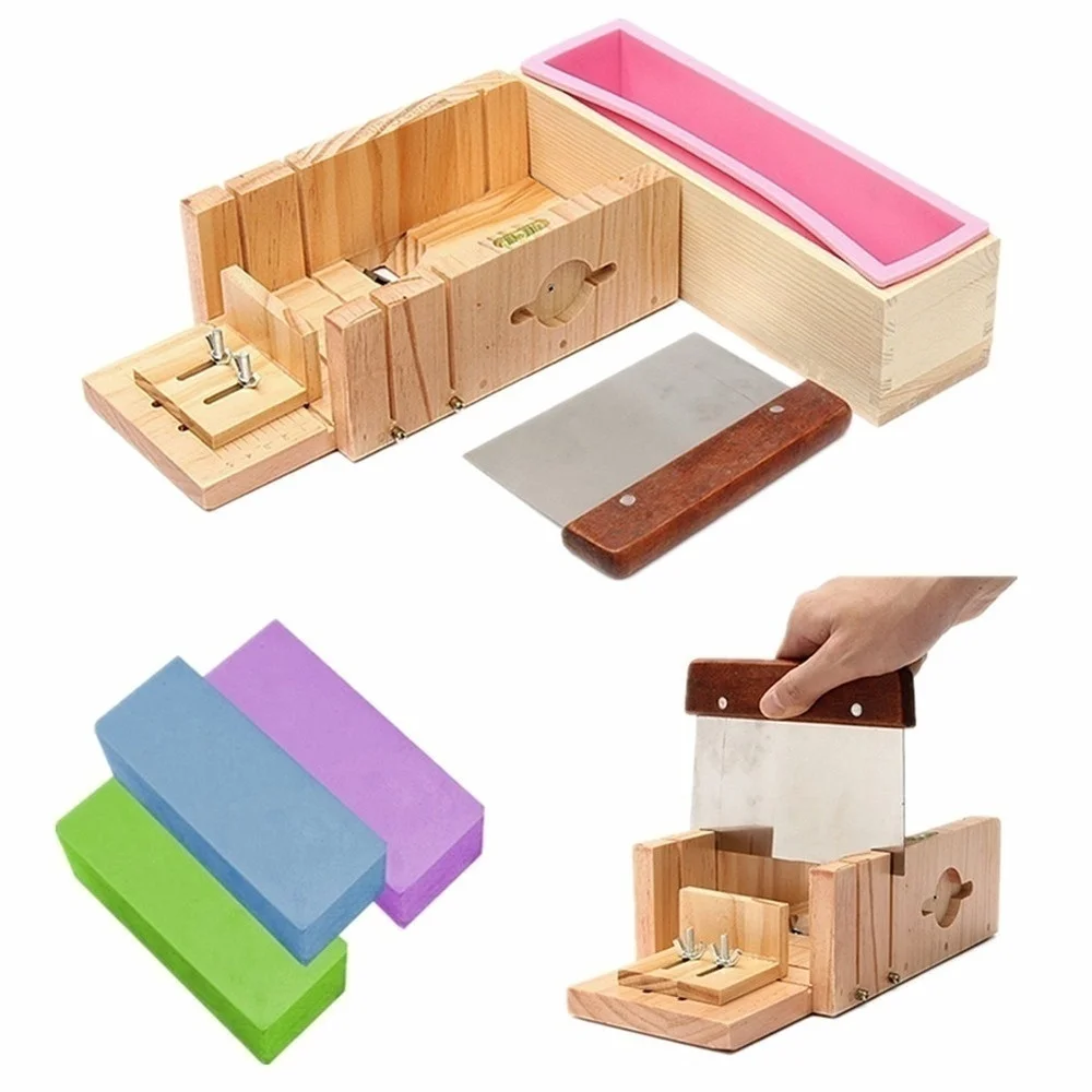 

Rectangular Silicone Soap Mold With Beech Wooden Box Homemade Loaf Maker Slicer Cutter Cake Molds Kitchen Accessories