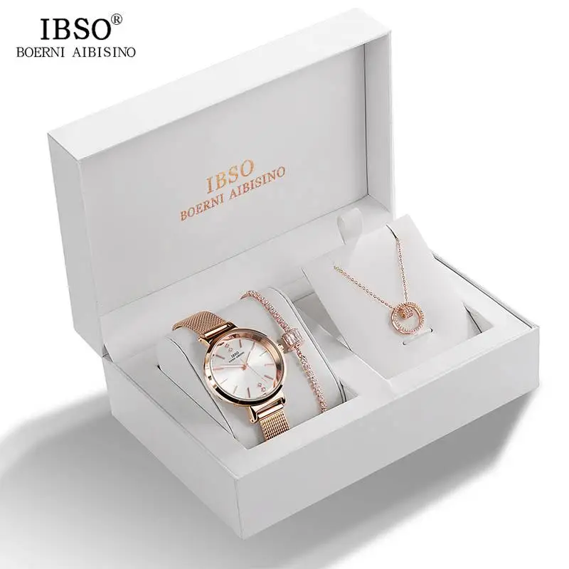 IBSO Brand Crystal Design Women Watch Bracelet Necklace Watch Set Female Jewelry Set Fashion Creative Quartz Watch Lady's Gift