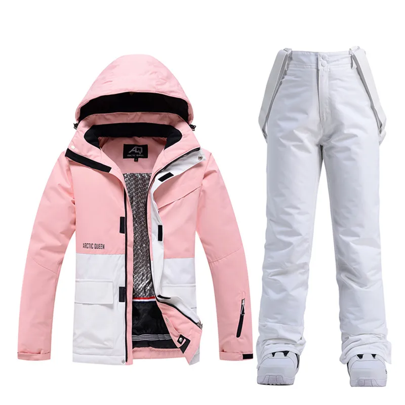 Terno de esqui impermeável e impermeável para homens e mulheres, splicing snowboard, calça grossa de snowboard quente, alpino, inverno