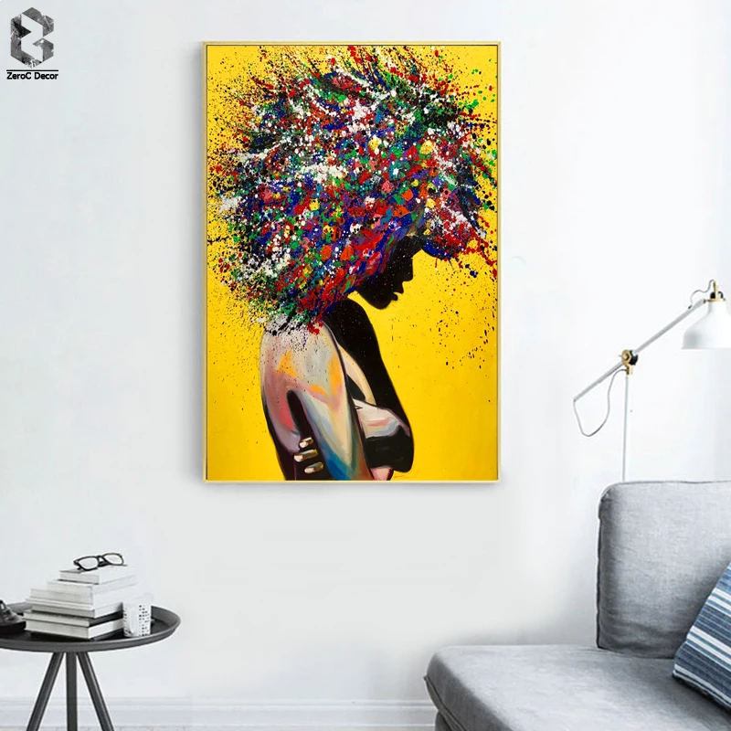 Modern Girl Portrait Canvas Printings Oil Painting Wall Art Poster Pictures for Office Living Room Home Decoration