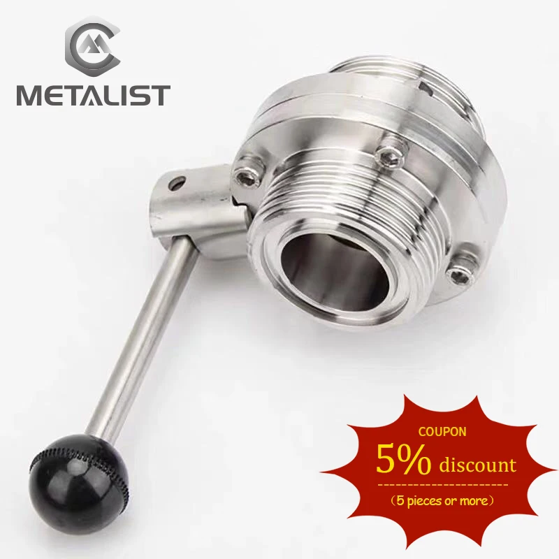 

METALIST High Quality 38mm SMS Sanitary Stainless Steel SS304 Round Male Threaded Concentric Manual Butterfly Valve