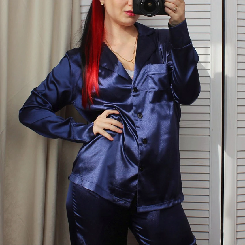 HiLoc Pocket Single Breasted Satin Sleepwear Sexy Two Piece Set Long Sleeve Home Suit For Women Pajama Solid Spring Sets 2024