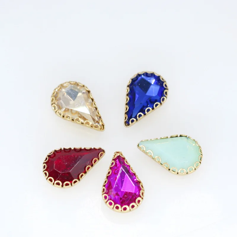 New All-size Teardrop Flatback sewing crystal glass stone sew on rhinestones jewels gold base lacy claw Diy clothing accessories