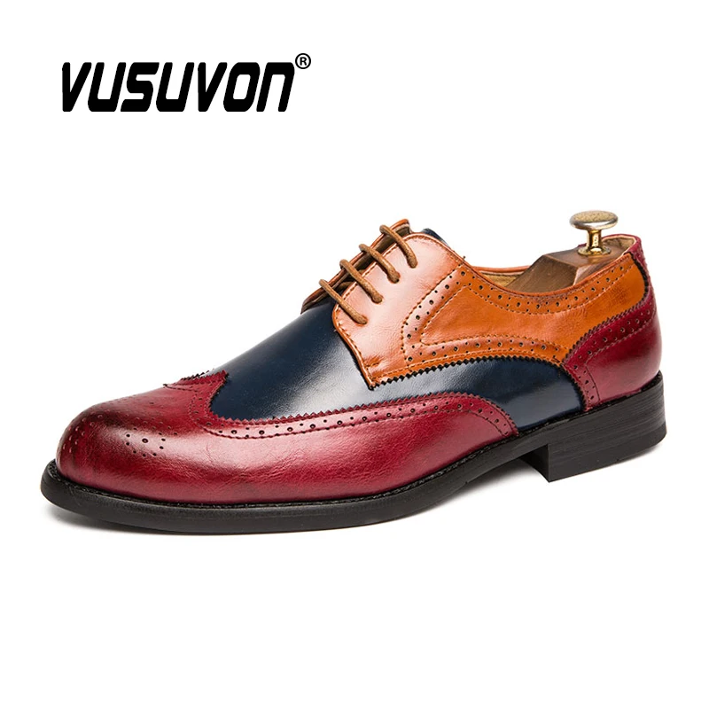 Big Size 38-47 British Men Oxfords Leather Shoes Green Blue Brogue Shoes Handmade Formal Dress Loafers Mixed Color Fashion Flats