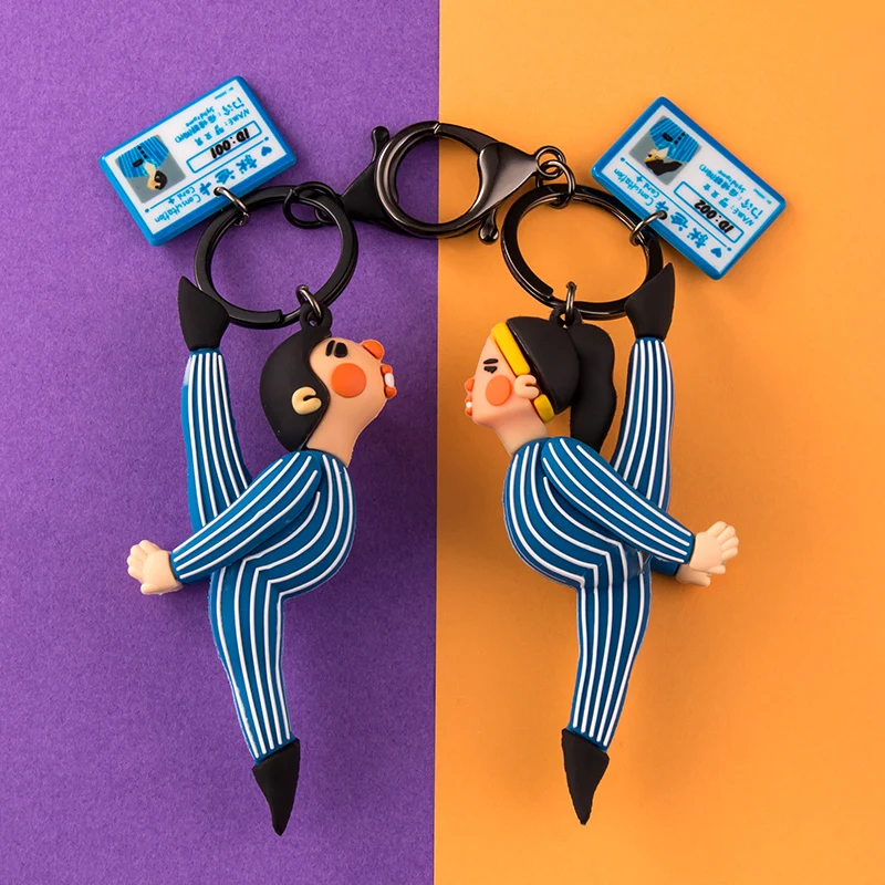 Soft PVC Dancing Girl Boy Keychain Blue Couple Aipod Pendant Metal  Keyring Phone Bag Car Lanyard Cute Jewelry Doll Accessory Gi