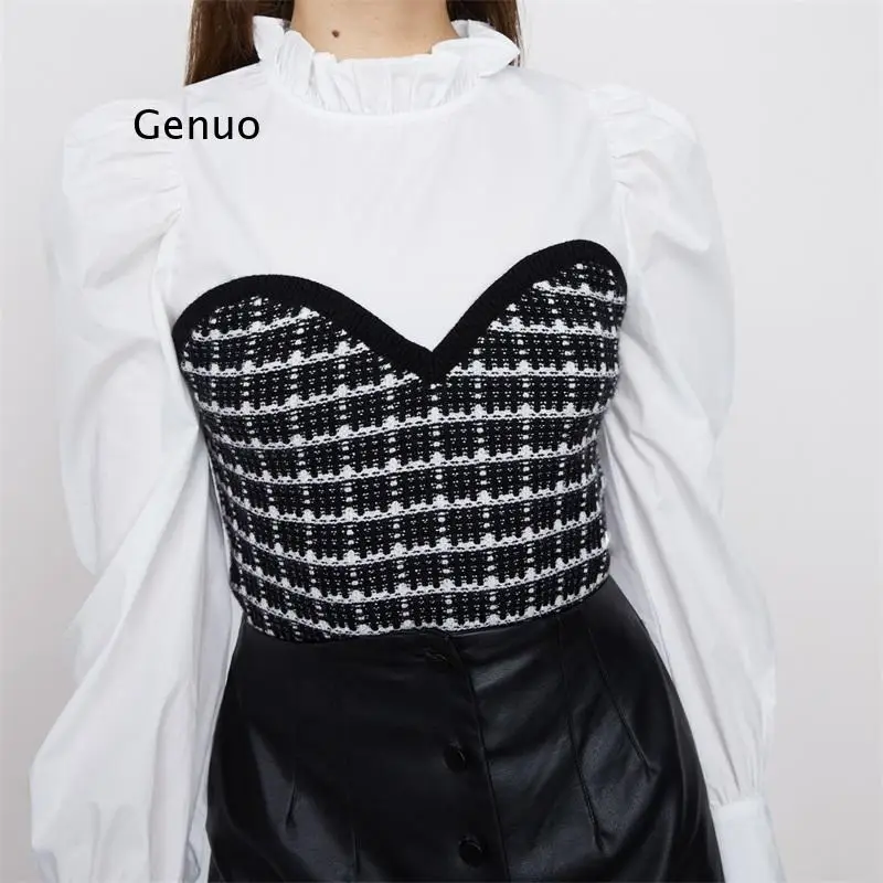 

Winter New Women's Design Sense Stitching Knitted Fake Two-Piece Shirt