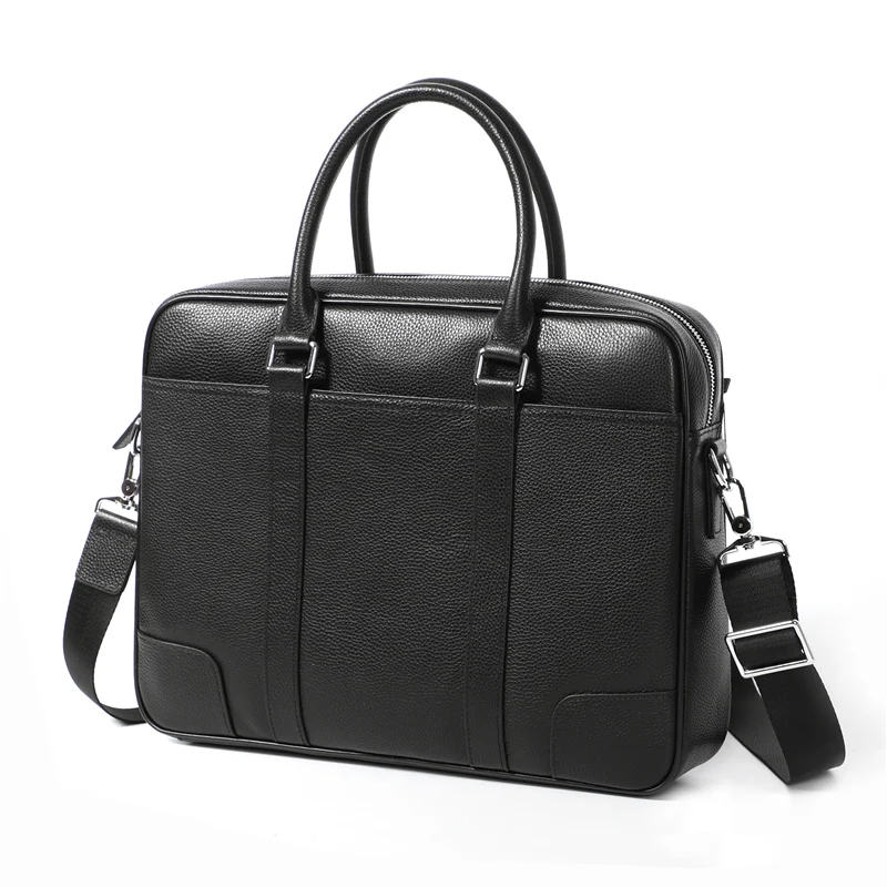 Nesitu High Quality New Black Genuine Leather 14\'\' Laptop Office Men Briefcase Business Men\'s Messenger Bags Portfolio M200605