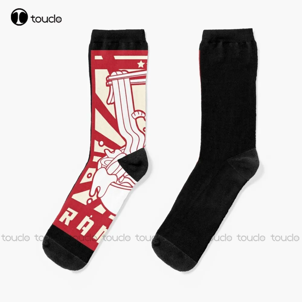 Ramen food foodie chef ramen noodles asian Socks red white and blue socks Personalized Custom Unisex Adult Teen youth Socks