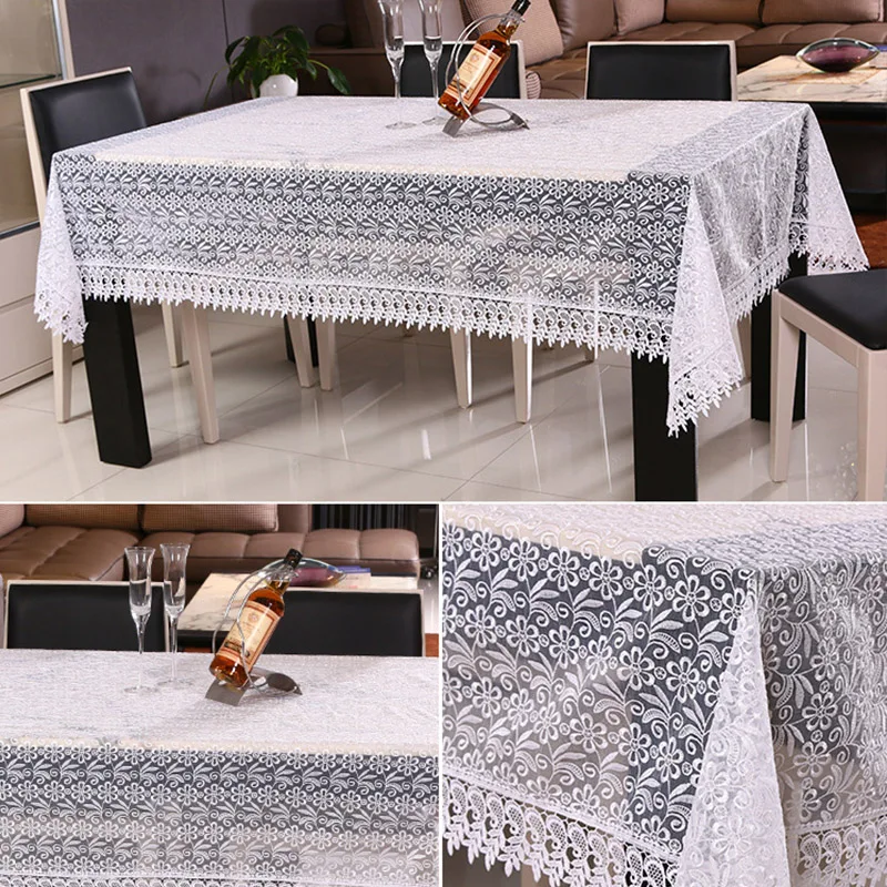 White Lace Table Cloth Wedding Decor Translucent Table Cloth Embroidered Tablecloth Tea Table cover Dinning Floral Tablecloth