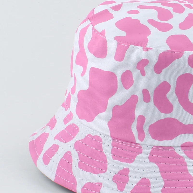 2021 Nieuwe Fashion Koreaanse Roze Koe Print Emmer Hoed Vrouwen Omkeerbare Vissen Cap Bob Chapeau Herfst Zomer