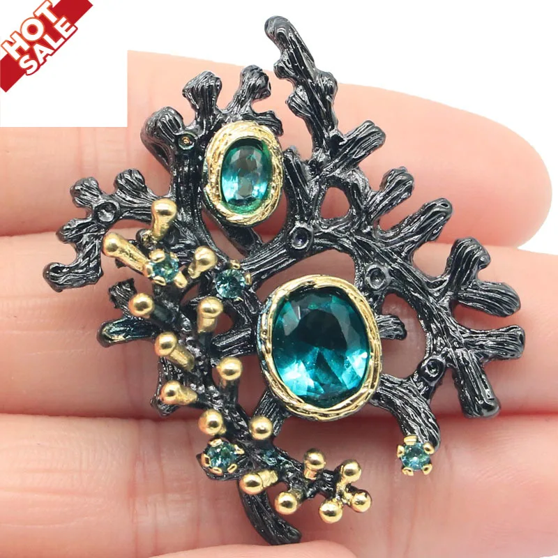 Buy 3 get 1 free 38x31mm Gothic Unique Flowers 20g  Rhodolite Garnet Blue Aquamarine Cool Black Gold Silver Pendant For Woman Go