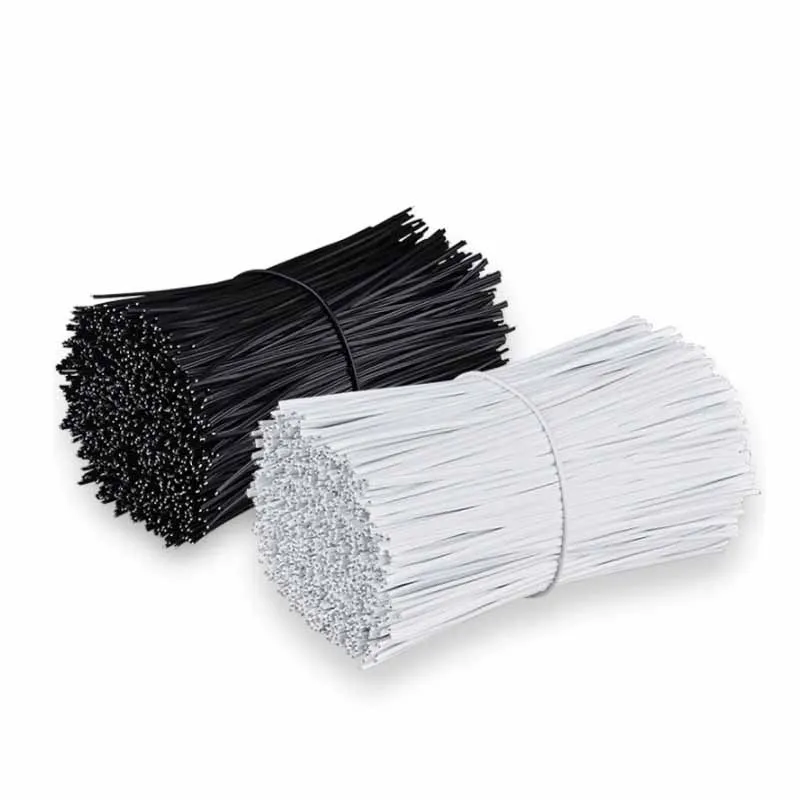 100Pcs สีดำสีขาว Twist Tie พลาสติก Reusable ชุบสังกะสีเหล็ก Core Bendable สายผูก0.75*80/100/120/150/200/250มม.