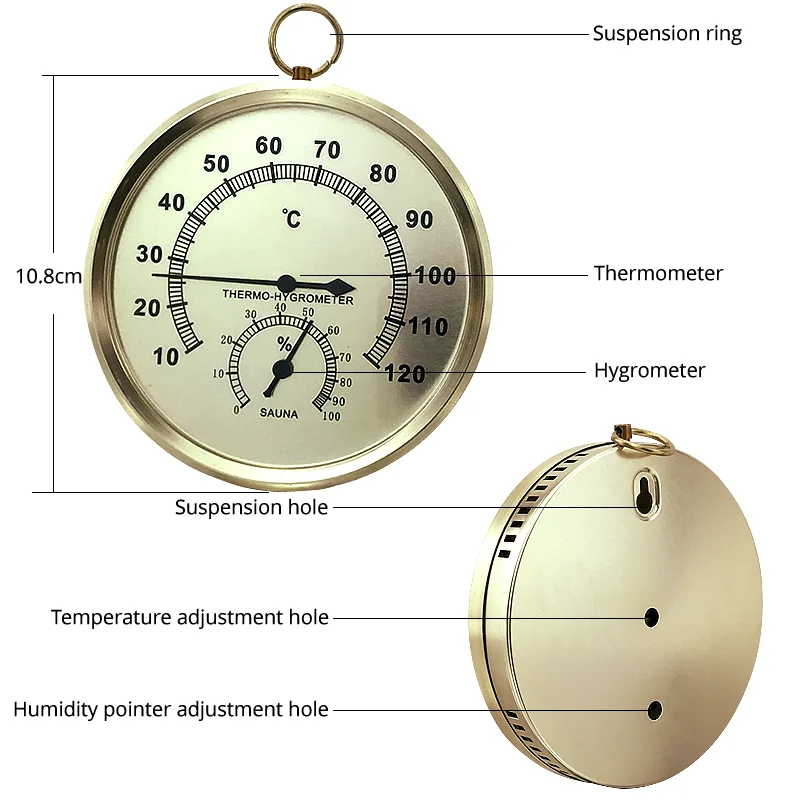 Lighten Up Stainless Steel Thermometer Hygrometer for Sauna Room Temperature Humidity Meter Household Merchandises