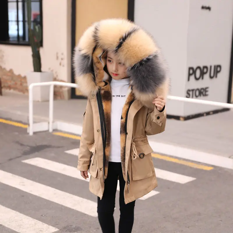 

Girl Winter Jacket 2023 New Children Down Coat Cotton Parka Imitation Fox Fur Removable Hoodie Warm Outwear