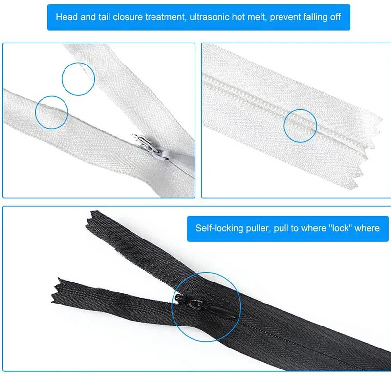 3# Black White Mini Invisible Zippers Nylon Coil For Tailor Sewing Crafts Nylon Zippers  Dress Sofa Cover Zippers 10cm 15cm 20cm