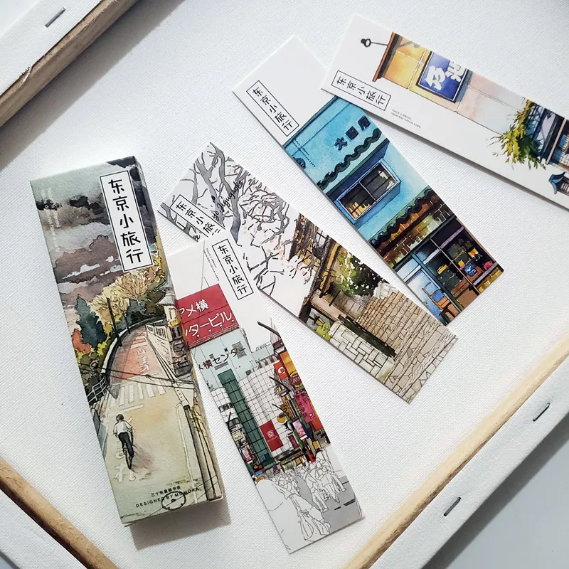 30 Pcs/Set Tokyo Travel Series Paper Bookmark DIY Japanese Hand-Painted Landscape Book Markers Gift Stationery