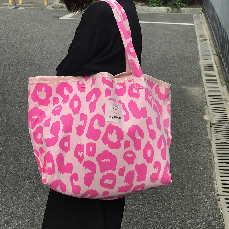 Borsa da donna borsa a tracolla a tracolla nuova borsa di tela di grande capacità rosa leopardo moda europea e americana