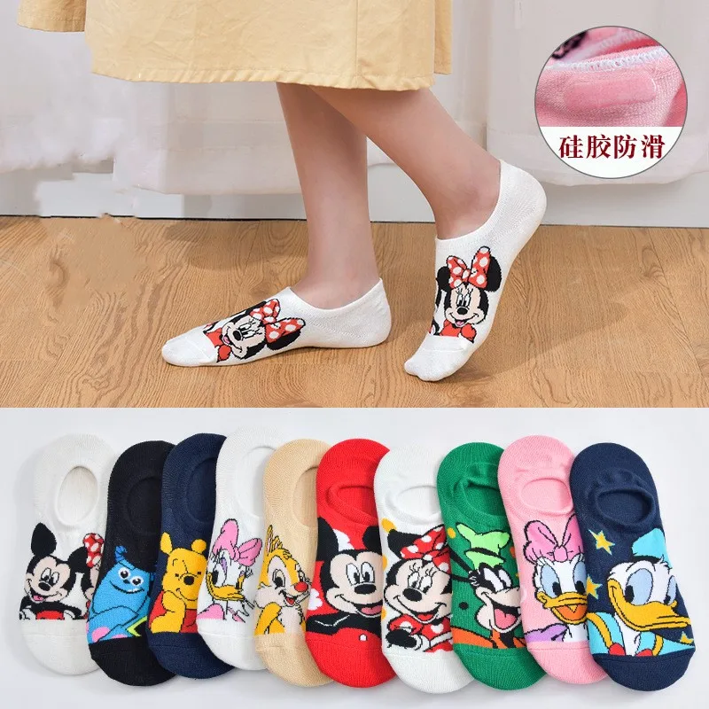 Anime Figure Disney Socks Mickey Minnie Mouse Women\'s Short Socks Girl Cute Lnvisible Cotton Ankle Cartoon Summer Anti Slip Sock